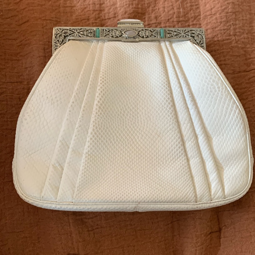 Judith Leiber KARUNG LIZARD HANDBAG Bag CLASSIC WHITE GEM Purse CLUTCH *used*